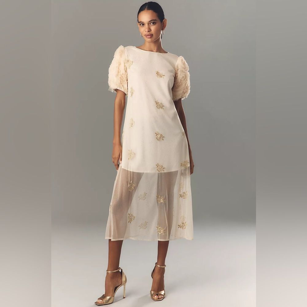 Anthropologie Let Me Be Floral Embroidered Midi Dress Medium